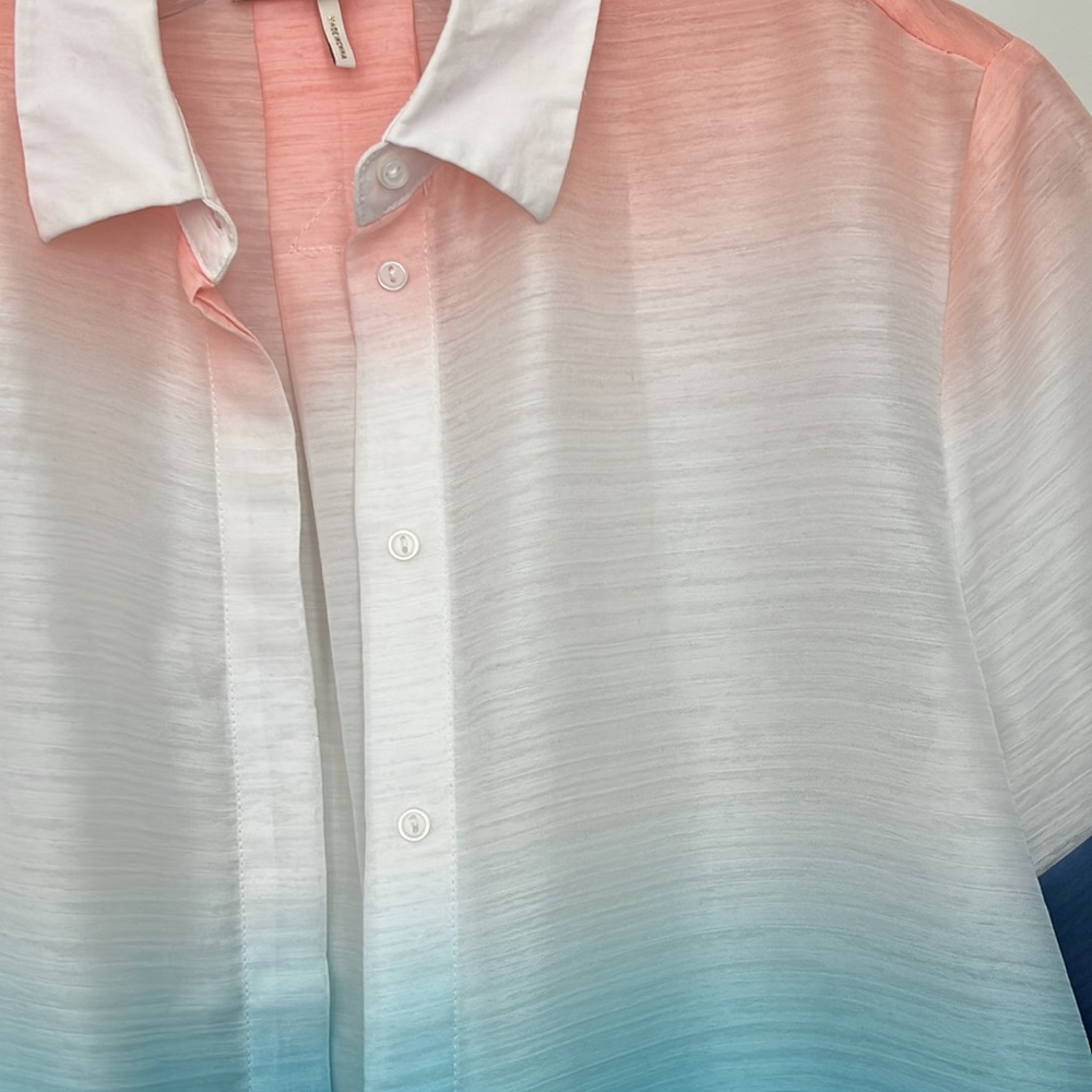 Maje Gradient Button Down Shirt - White, Orange, … - image 7